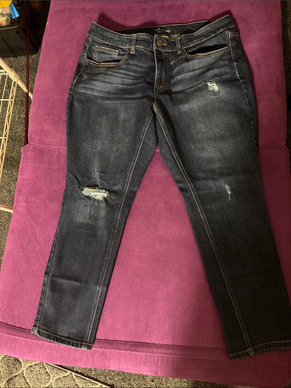 Time and Tru Dark Blue Skinny Jeans with Distressed Detail